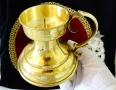 Месингов свещник с дръжка,позлата,етикет., снимка 4