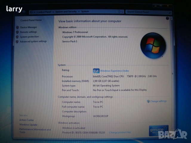 Лаптоп Toshiba Tecra A10 Intel Core 2 Duo T5870 3GB DDR2, снимка 4 - Лаптопи за дома - 54118339