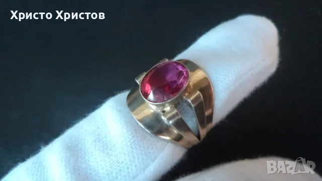 Руски сребърен винтидж пръстен с позлата, снимка 3 - Пръстени - 55539546