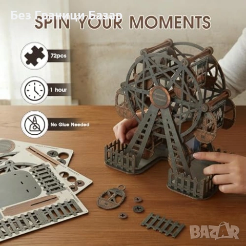 Нова Въртяща 3D рамка за снимки дървен DIY пъзел виенско колело идеален подарък, снимка 3 - Декорация за дома - 54344681