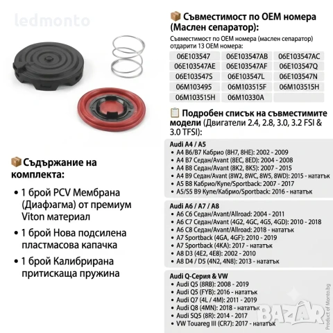 PCV Клапан (Маслен Сепаратор) Audi / VW V6 (2.4-3.2 FSI / 3.0 TFSI)