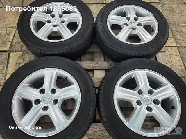 Лети джанти 15ки 5х114.3 Hyundai + летни гуми 185/65/15, снимка 2 - Гуми и джанти - 55289196