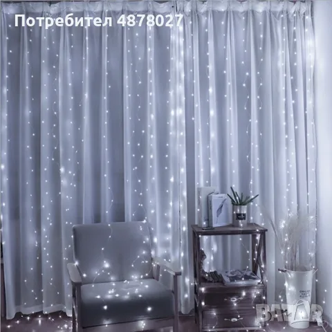 Коледни лампички с 300Led лампи 3 метра на 3 метра ,коледна завеса с дистанционно. С кукички за зака, снимка 4 - Декорация за дома - 55364119