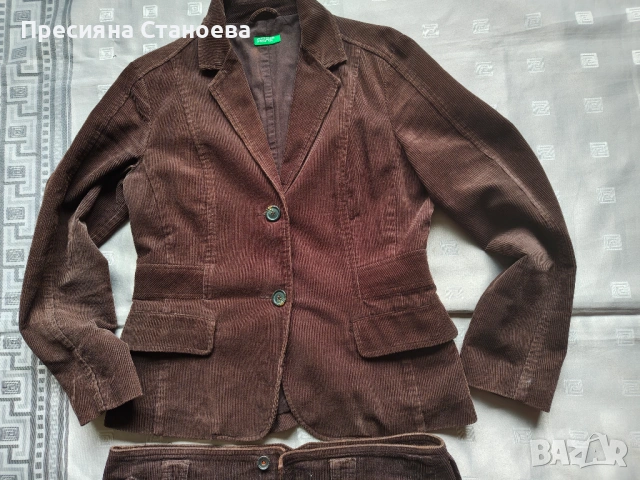 Дамски кадифен костюм United Colors of Benetton (сако и пола) – кафяв цвят