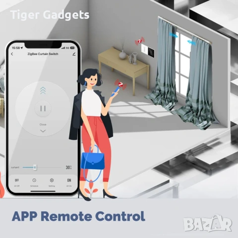 MOES Zigbee Smart Curtain Switch – смарт ключ за електрически завеси и щори с RF433 и стъклен touch , снимка 4 - Друга електроника - 54520165