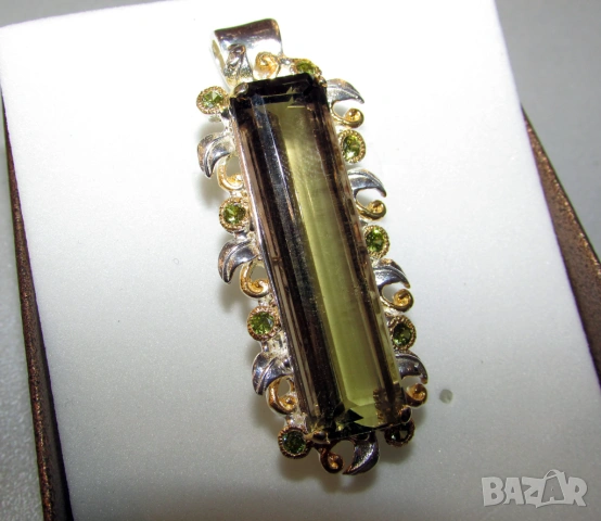 925 сребърно колие с лимонов кварц 65 карата, снимка 2 - Колиета, медальони, синджири - 54053456