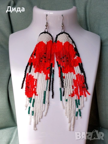 Обеци с мъниста - "Макове"