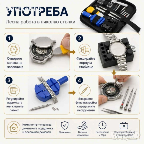 Професионален часовникарски комплект за ремонт часовници инструменти, снимка 2 - Други инструменти - 40819478