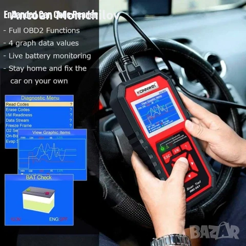OBD2 скенер KONNWEI KW850 авто диагностика, снимка 3 - Аксесоари и консумативи - 54827780