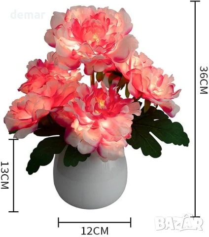 Настолна LED лампа, божур във ваза, USB захранване, димиране, снимка 5 - Настолни лампи - 53981863