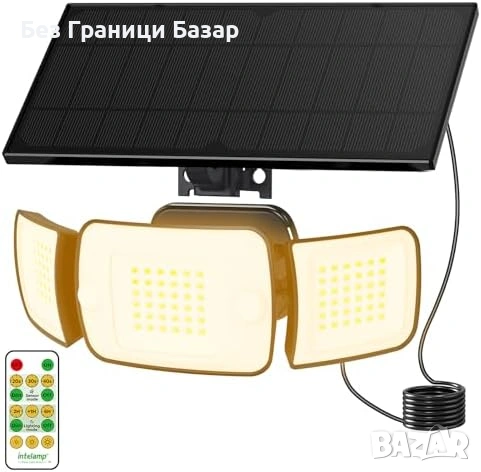 Нова външна лампа соларен прожектор топла светлина сензор 2.7м кабел