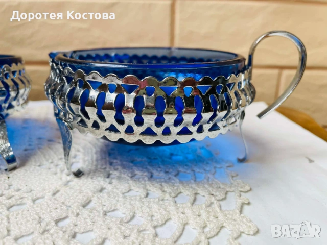 Красив посребрен комплект от Англия от захарница и латиера , снимка 2 - Антикварни и старинни предмети - 54361674