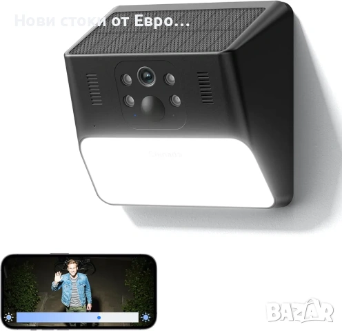 Cinnado Външна камера Безжична - 2.4G 2K Соларна стенна камера