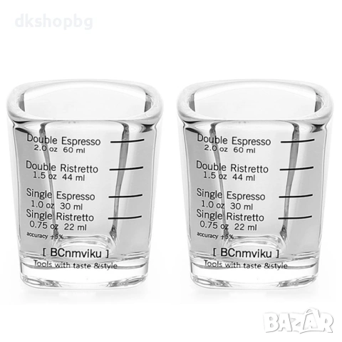 4797 Комплект 2 бр. Квадратни Мерителни Чаши за Еспресо – 60 ml, Дебелостенно Стъкло, снимка 3 - Чаши - 54486057