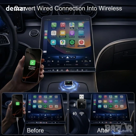 Безжичен Carplay адаптер, подходящ за почти всички автомобили с Carplay, снимка 2 - Аксесоари и консумативи - 54342736