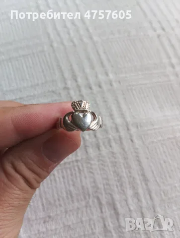 Оригинален ирландски сребърен пръстен Claddagh, снимка 2 - Пръстени - 55416946