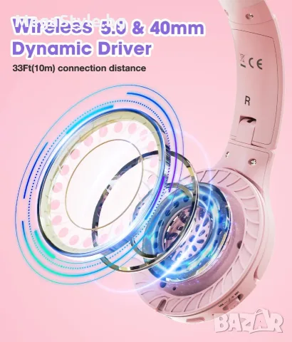 Детски слушалки Bluetooth 60H, сгъваеми слушалки за уши с MIC, снимка 6 - Слушалки и портативни колонки - 55493316