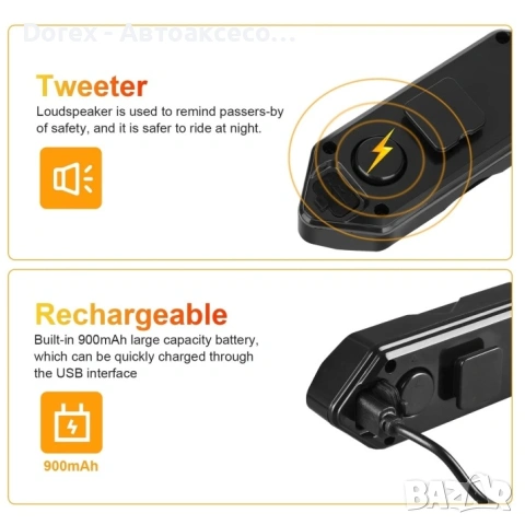 Комплект за велосипед задна LED светлина с мигачи и клаксон USB, снимка 5 - Аксесоари и консумативи - 54197181