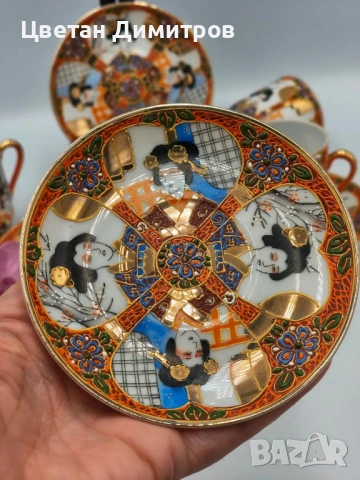 Satsuma Japan японски порцеланов сервиз за кафе,  „Lithophane Geisha“, снимка 6 - Сервизи - 54374782