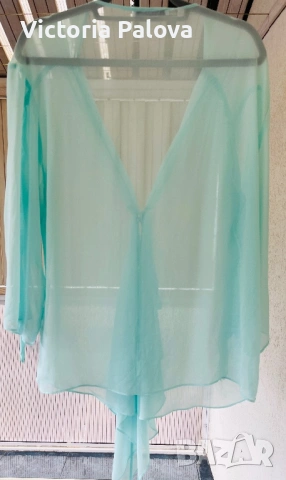 Ефирна шифонова блуза Crazy в цвят кристална мента, снимка 2 - Блузи с дълъг ръкав и пуловери - 54020805