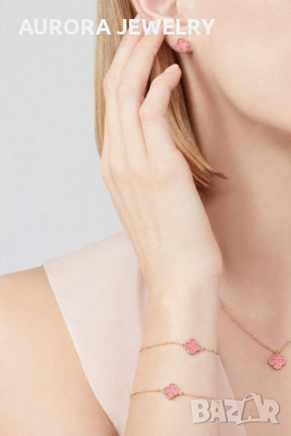 Van Cleef & Arpels VCA Gold Pink Opal Sweet Alhambra Clover Дамско Колие, снимка 10 - Колиета, медальони, синджири - 54166879