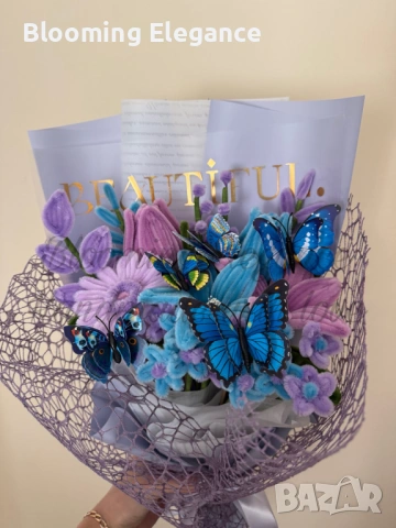 Вечен букет от плюшена тел с пеперуди