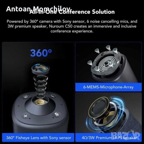 Конферентна камера Nuroum 360 Pro C50 360 градуса, снимка 7 - Камери - 54805319