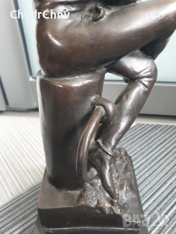 Boverie статуетка 36см-4кг/френска бронзова скулптура/фигура на момче с книга край море, снимка 6 - Статуетки - 54166045