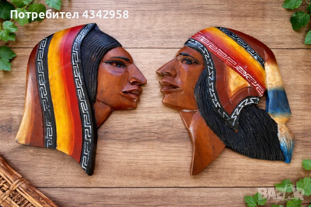 Ретро дървени стенни пана – етно декор (комплект от 2 броя) .