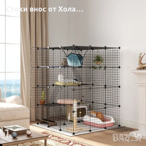 Модулна котешка клетка на 4 нива, 3 платформи за скачане, 5 врати, 1.1м, черна, 105x105x140см, снимка 2 - За котки - 55243375