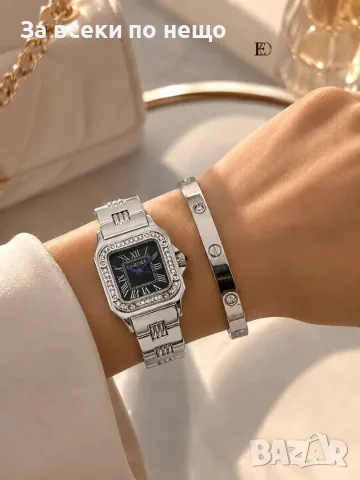 Cartier Дамски Подаръчен Комплект Картие Часовник И Гривна - Различни Цветове Код SK1906, снимка 6 - Подаръци за жени - 55336972