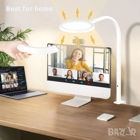 30" LED настолна лампа със скоба, 8.4" пръстеновидни светлини, естествена светлина, предпазва очите