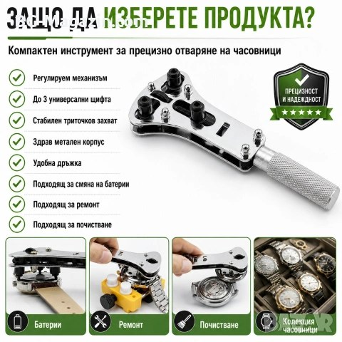 Професионален часовникарски инструмент за отваряне на часовници за смяна на батерия ремонт нов модел, снимка 4 - Други инструменти - 50987421