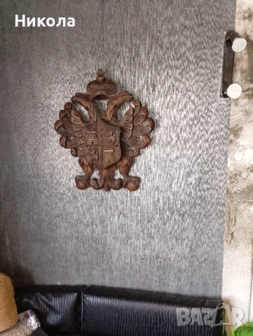 Дърворезбован хералдически двуглав орел 53/28см, снимка 5 - Пана - 42627976