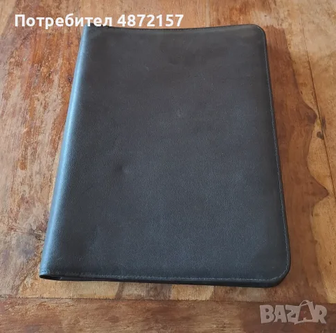 папка за документи луксозна с цип класьор и клипборд кожена черна А4