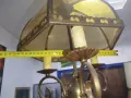 Античен месингов полилей във викториански стил с отличителен купол от кехлибарено оцветено стъкло, снимка 12