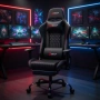 Ергономичен черен геймърски стол с поставка за крака, регулируема височина и 3D подлакътници, снимка 4