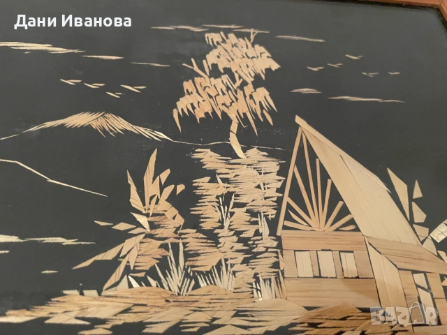 Ръчно изработена картина от слама в дървена рамка – винтидж декорация, снимка 6 - Картини - 54729509