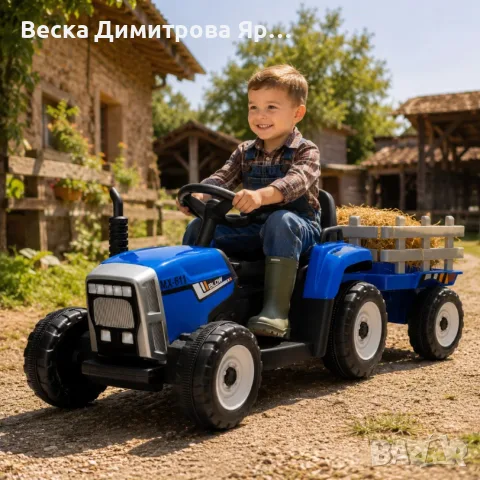 Детски акумулаторен трактор с ремарке 12V – 2x25W, MP3, Bluetooth, до 30 кг, син, снимка 3 - Коли, камиони, мотори, писти - 55320617