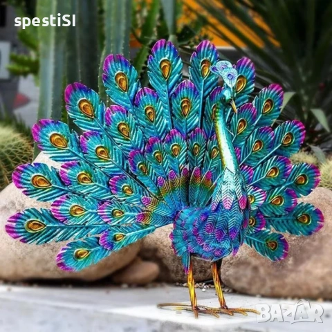 Метална декоративна фигура паун за градина и дом - КОД 5012