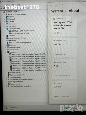 15.6 120Hz TUF Gaming`Ryzen 5 3550H/GTX 1650/16GB RAM/256GB SSD/Full HD IPS, снимка 7 - Лаптопи за игри - 54828860