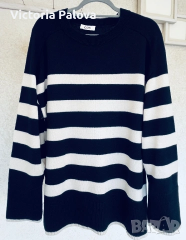 Раиран пуловер COS в тъмносиньо и кремаво, снимка 6 - Блузи с дълъг ръкав и пуловери - 54284004