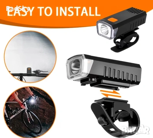 LED фар за велосипед колело тротинетка, USB зареждане, снимка 5 - Велосипеди - 54668365
