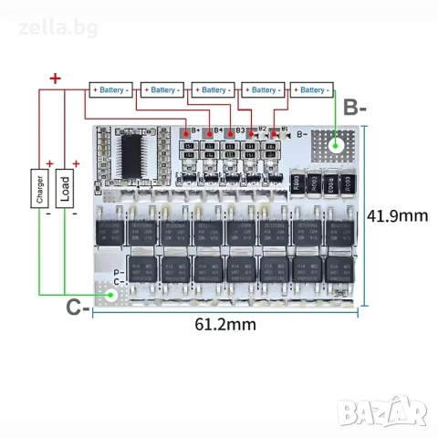 BMS 5S 100A 21V защитна платка за балансиране на Li-Ion 18650 батерии – за електроинструменти 10022, снимка 5 - Друга електроника - 54655985
