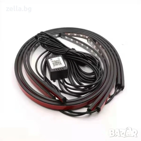 RGB LED комплект за подсветка на автомобил – 4 ленти, 12V, Bluetooth управление и музикален 10329, снимка 10 - Друга електроника - 54672301