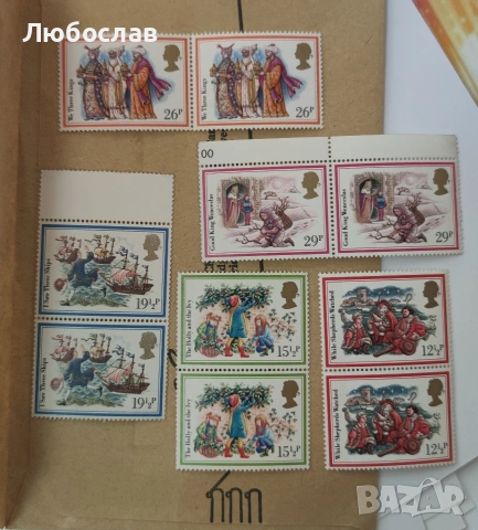 Лот британски коледни пощенски марки 1982 – Christmas Carols (mint, неизползвани) 