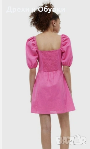 Розова къса лятна рокля памук и лен H&M , снимка 12 - Рокли - 55096505