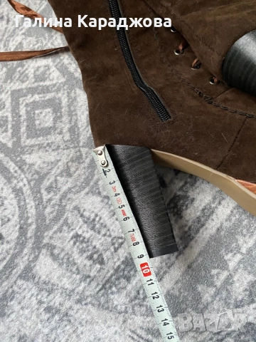 Високи кафяви велурени ботуши с връзки и цип 38 номер, снимка 3 - Дамски ботуши - 54082938