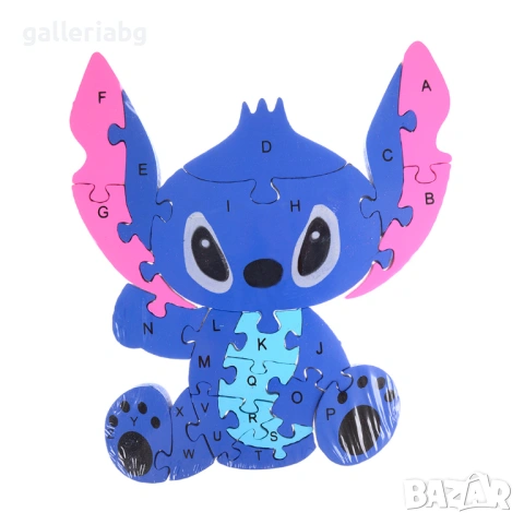 Дървен пъзел Стич 26 части с букви и цифри – Stitch