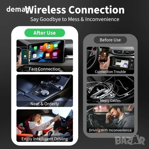 Безжичен CarPlay адаптер, 2-в-1 за Apple и Android (iOS 10+/Android 11+), снимка 6 - Аксесоари и консумативи - 55503042
